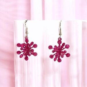 Pink Glitter Burst Drop Earrings